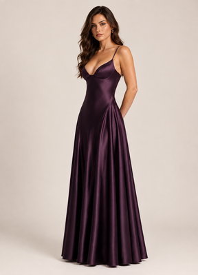 Vestido Longo de Cetim Alças Finas Élodie