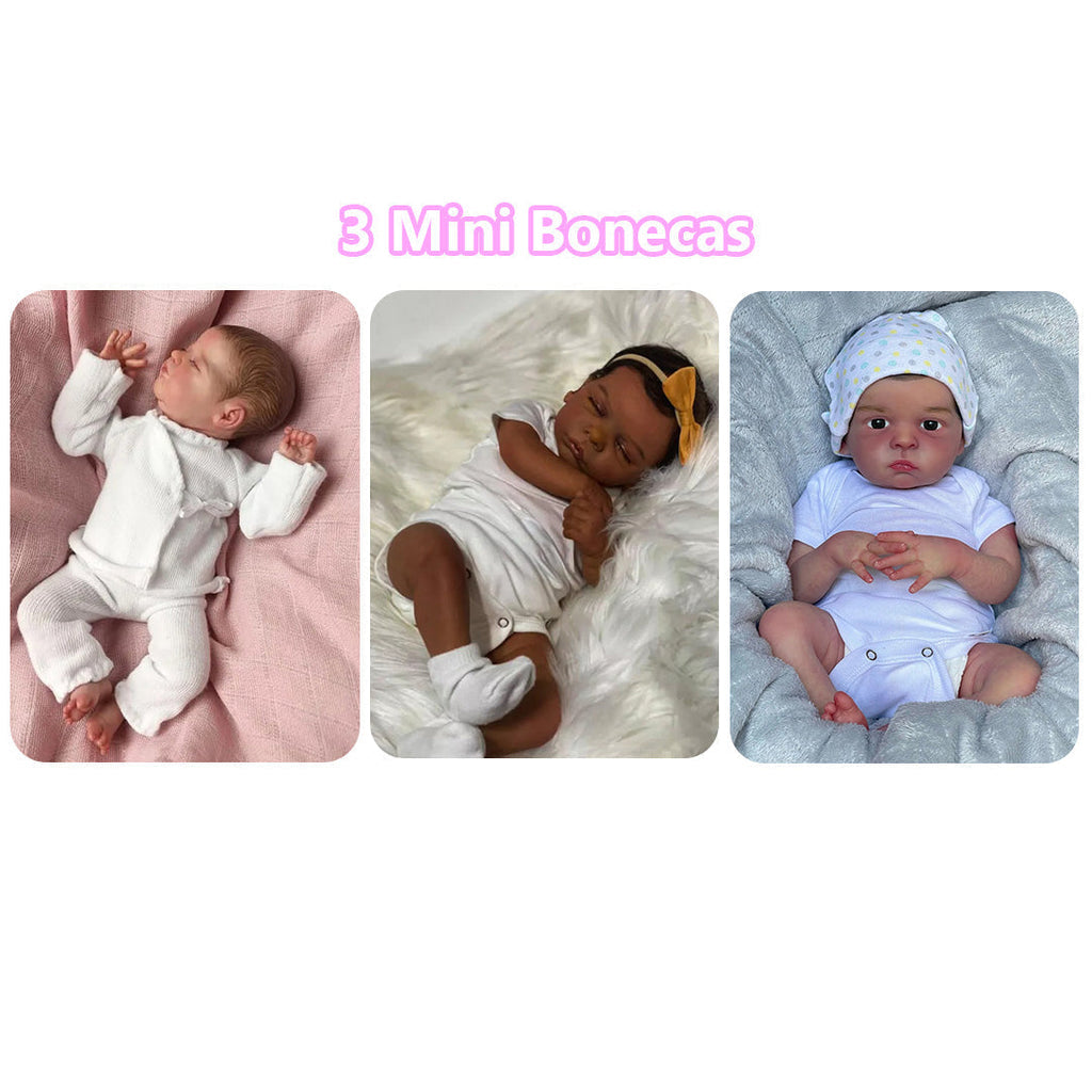 Mini Boneca BebeReborn + 3 Roupinhas