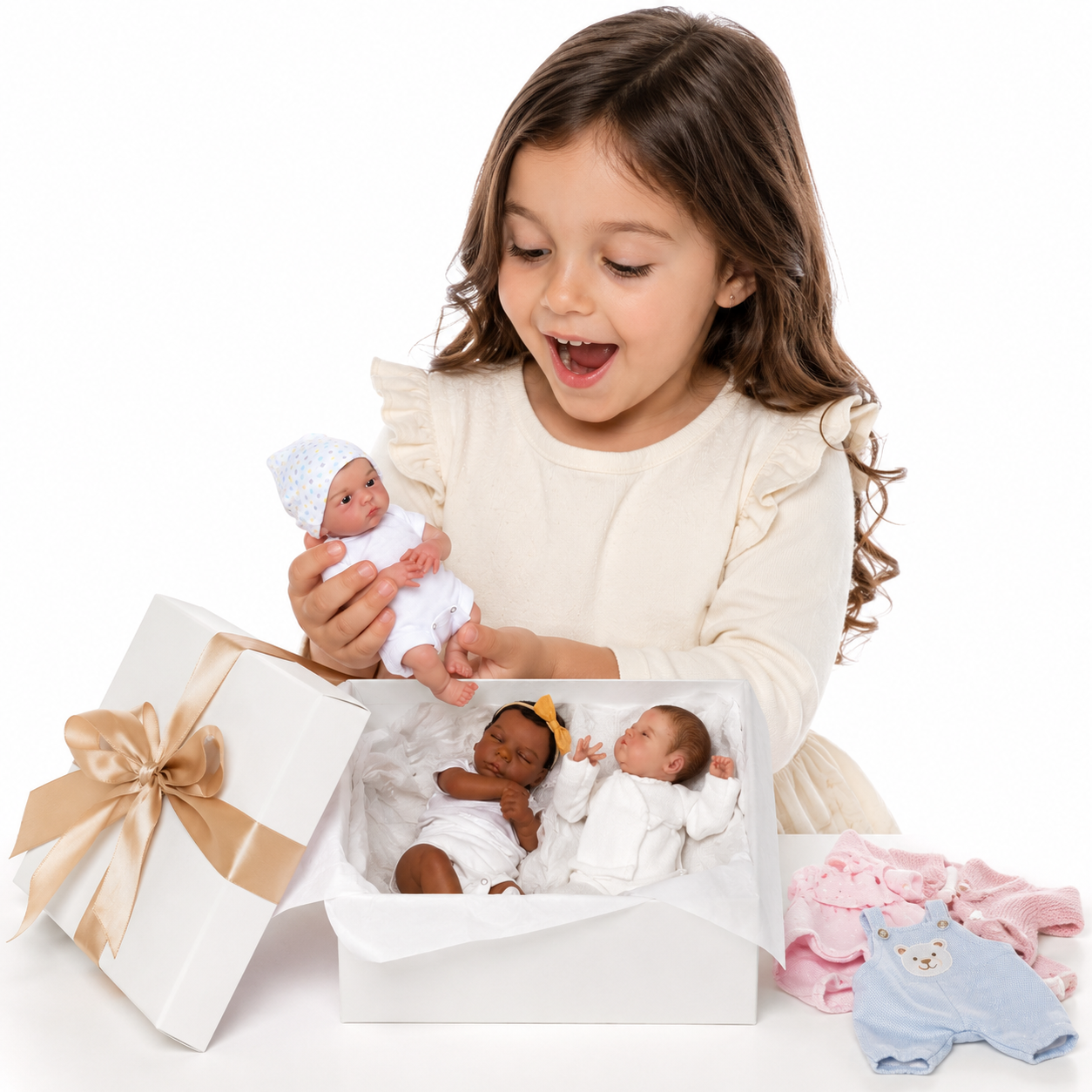 Mini Boneca BebeReborn + 3 Roupinhas