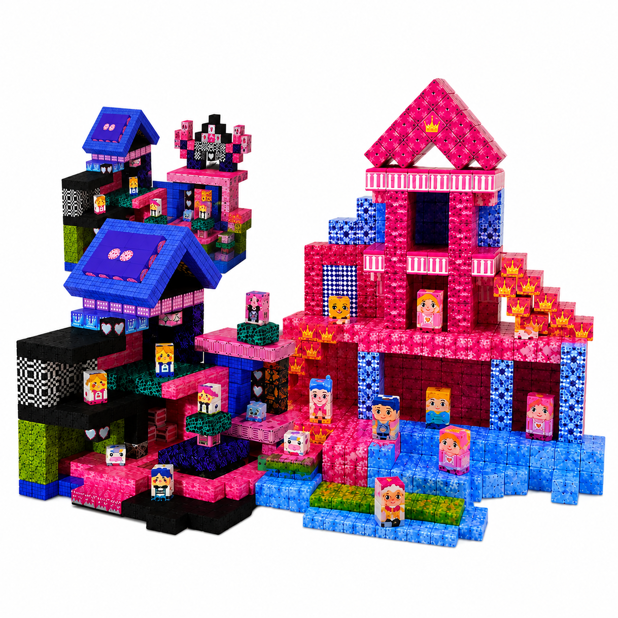 Blocos Magnéticos Castelo Rosa com Personagens – 100 Peças