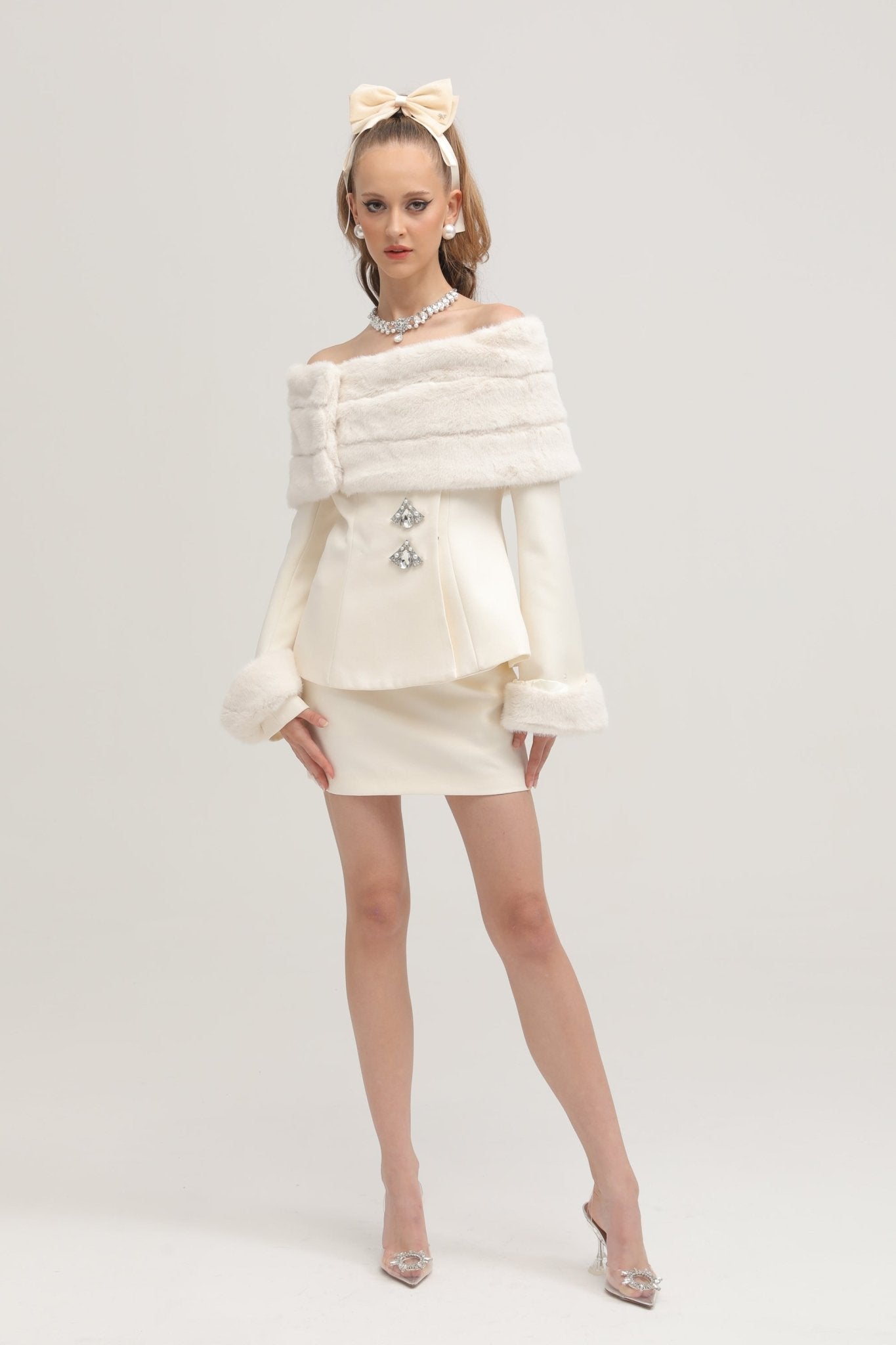 Caitlin Faux-fur Jacket & Skirt Matching Set