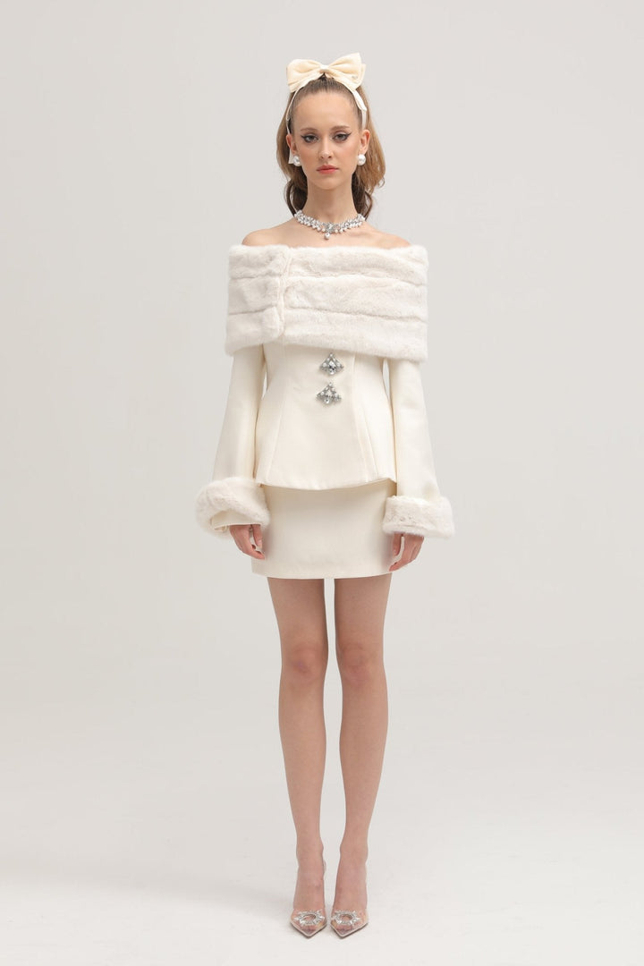 Caitlin Faux-fur Jacket & Skirt Matching Set