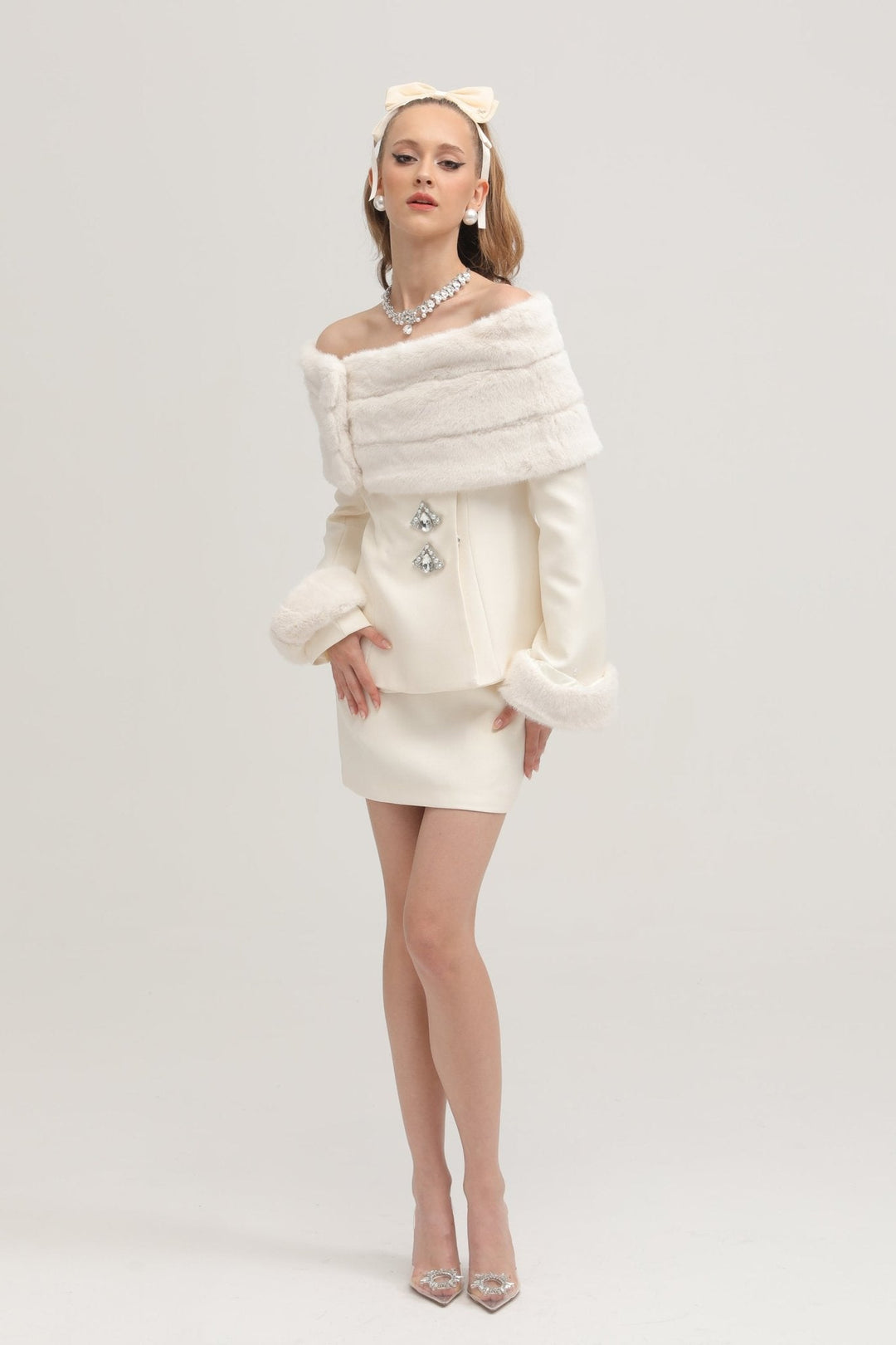 Caitlin Faux-fur Jacket & Skirt Matching Set