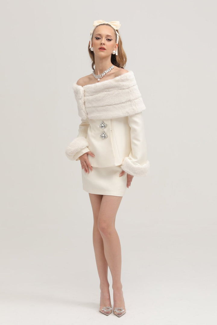 Caitlin Faux-fur Jacket & Skirt Matching Set