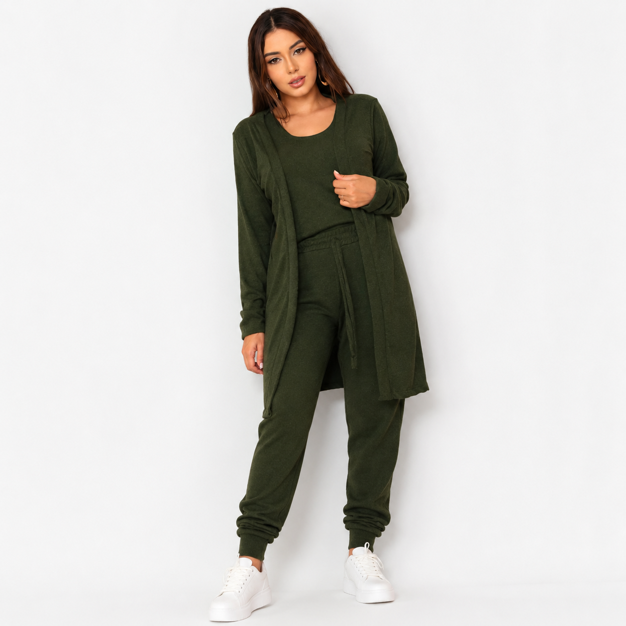 CONJUNTO FEMININO - 3 PEÇAS REGATA CARDIGAN E CALÇA - LANZINHA