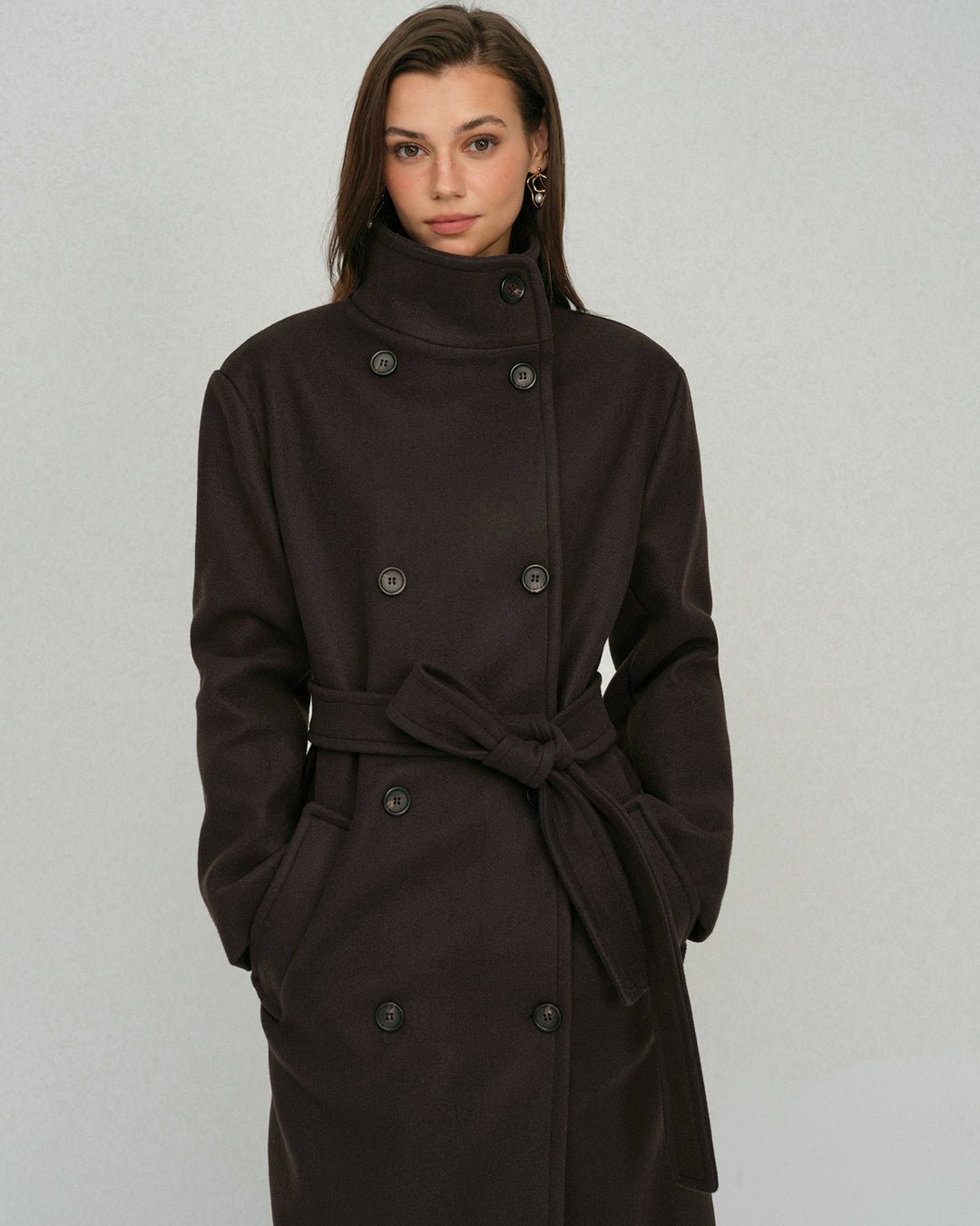 Coffee Belted Pocket Trench Coat