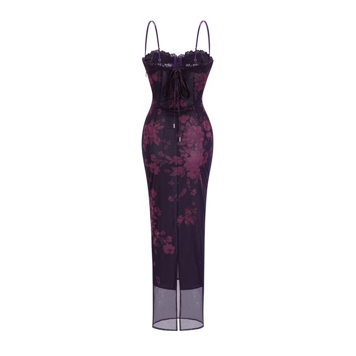 Avellia Violet Bloom Floral Midi Dress