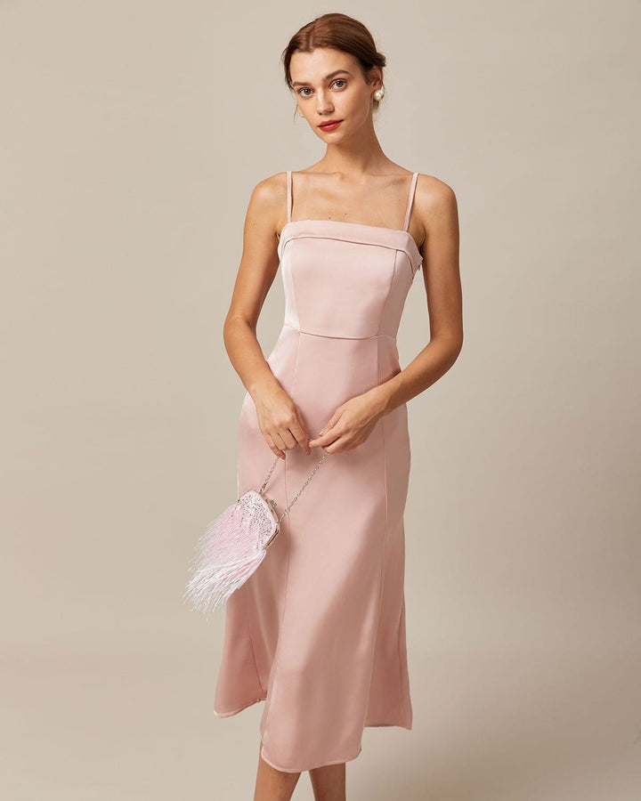 The Pink Bodycon Satin Cami Midi Dress