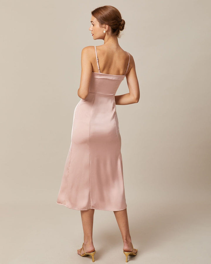 The Pink Bodycon Satin Cami Midi Dress