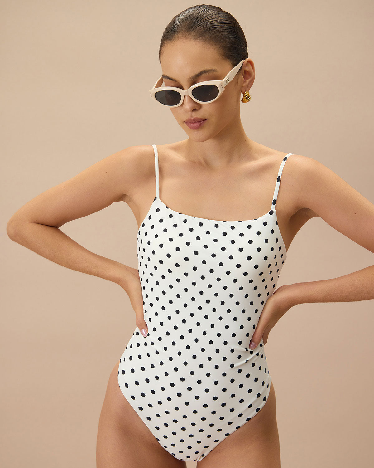 White Polka Dot Backless One Piece Swimwear
