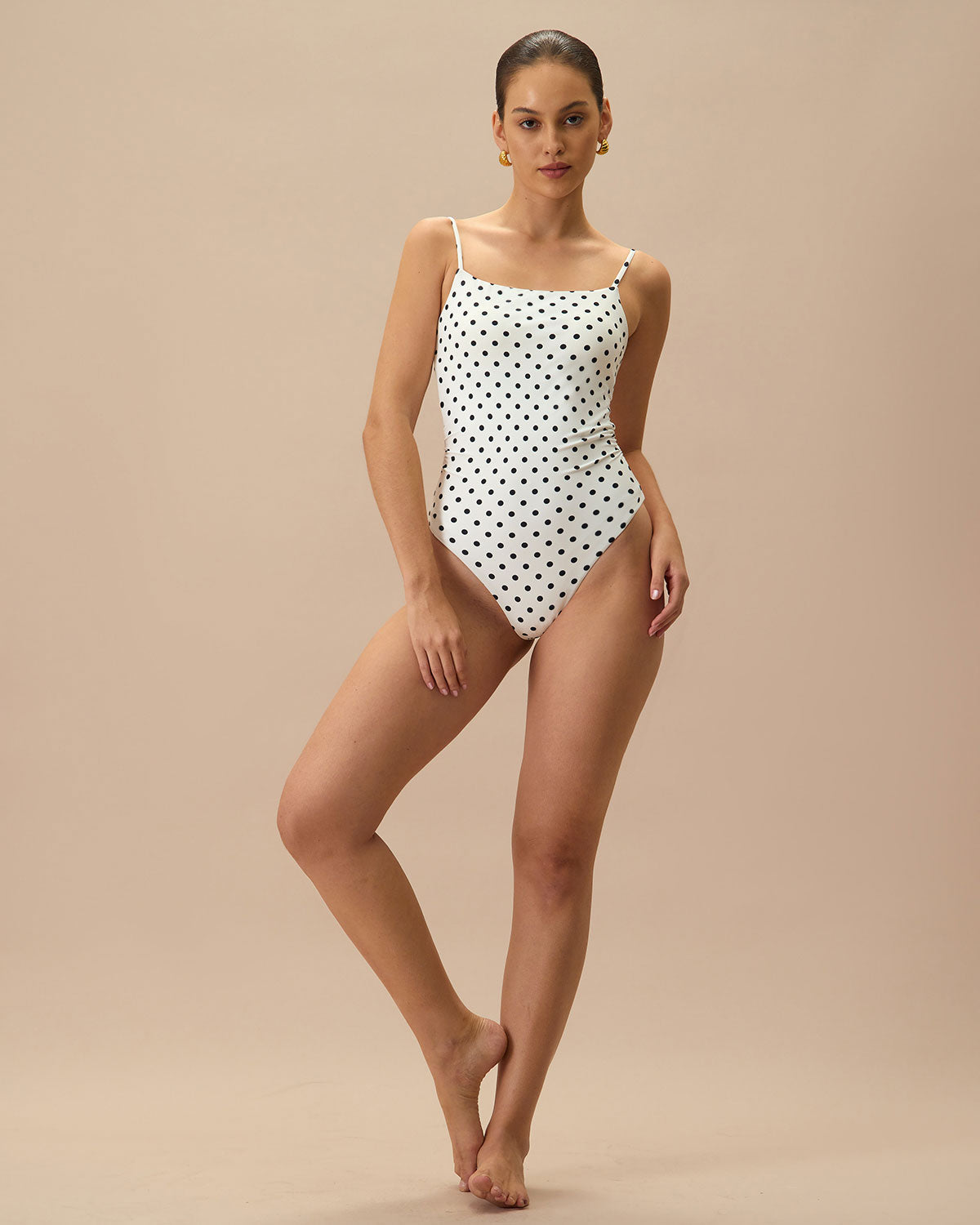 White Polka Dot Backless One Piece Swimwear