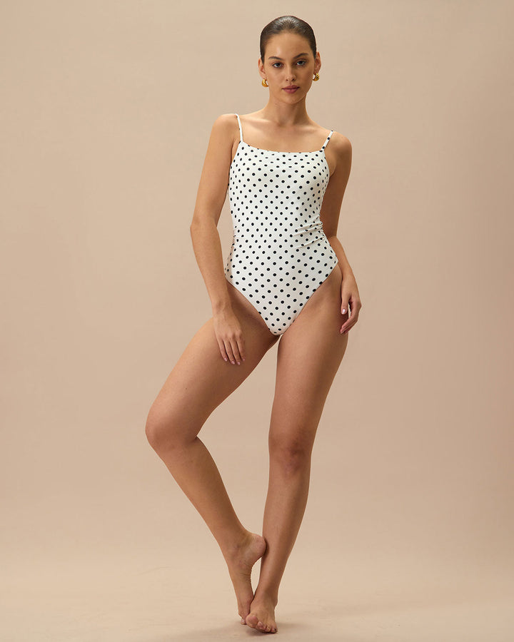 White Polka Dot Backless One Piece Swimwear
