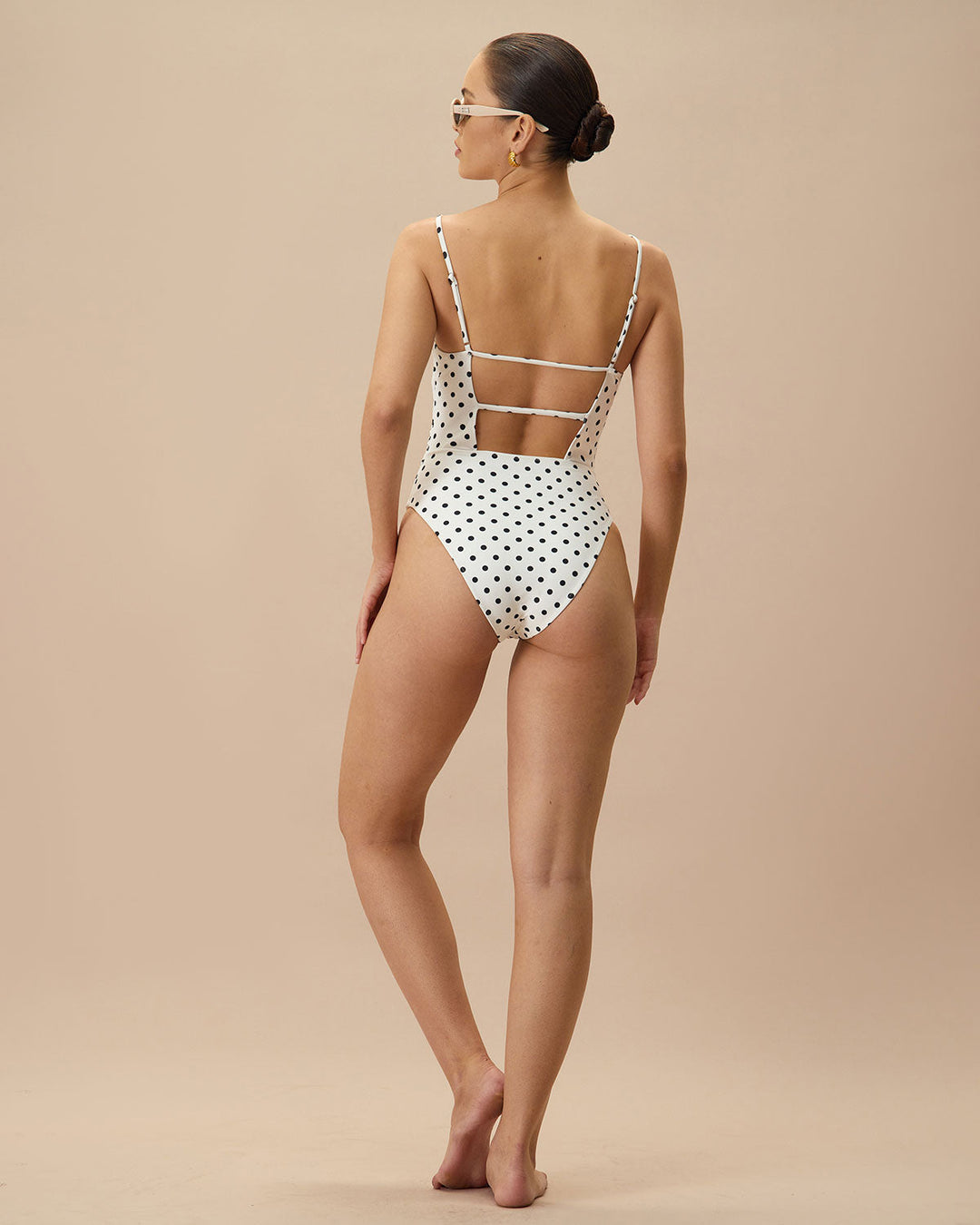 White Polka Dot Backless One Piece Swimwear