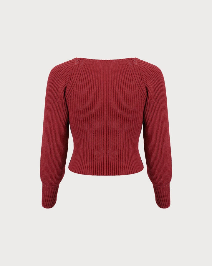 The Red Scoop Neck Lantern Sleeve Sweater