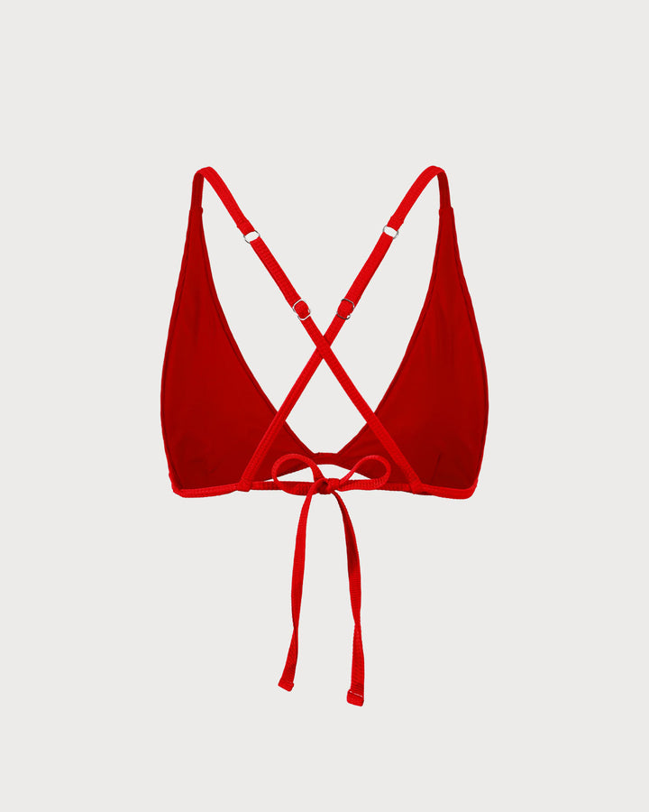The Red Ribbed Cross Back Bikini Top