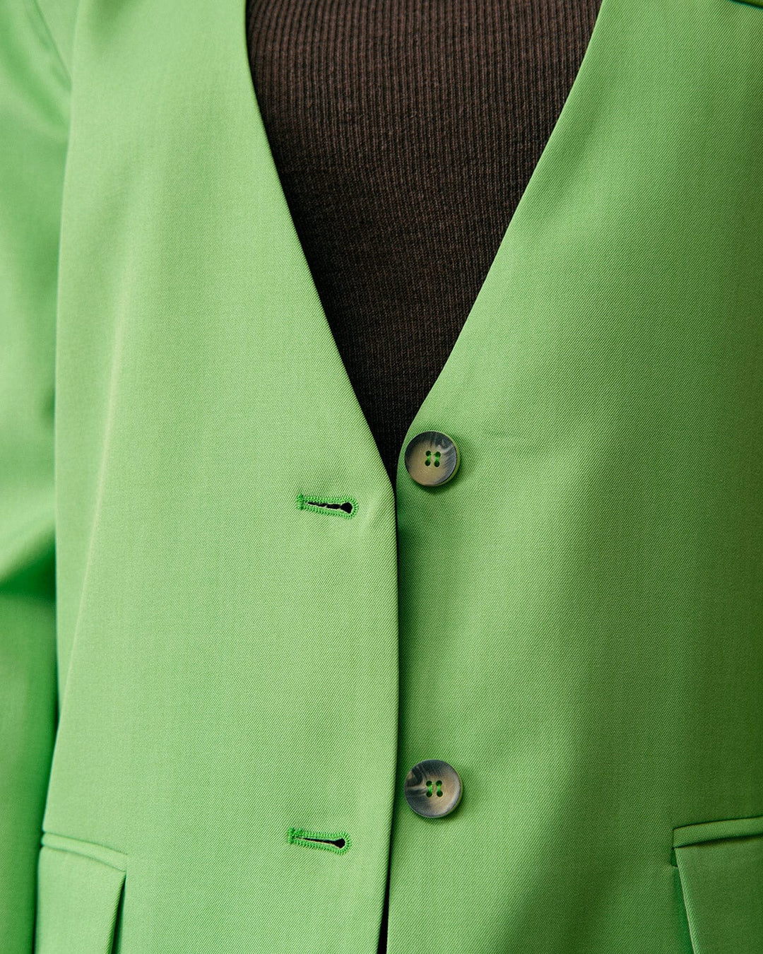 The Willow Solid V Neck Button-up Blazer