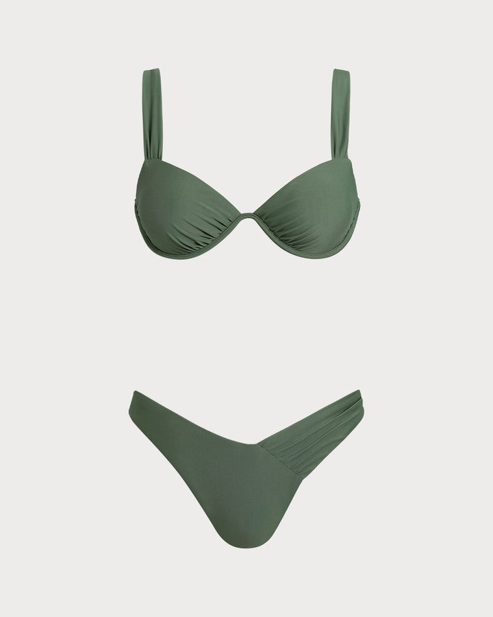 Army Green Underwire Bikini Sets