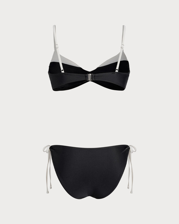 Black Contrasting Bralette Bikini Sets