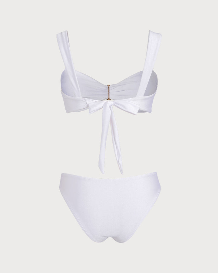 White Sweetheart Neck Drawstring Bikini Sets