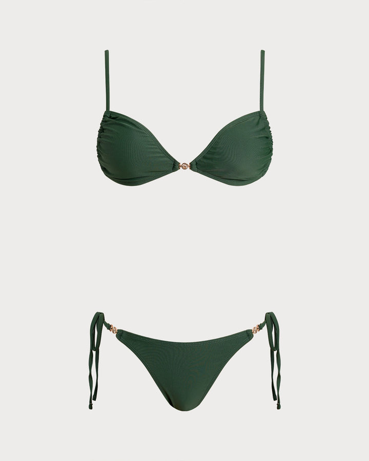 Green Triangle Drawstring Bikini Sets