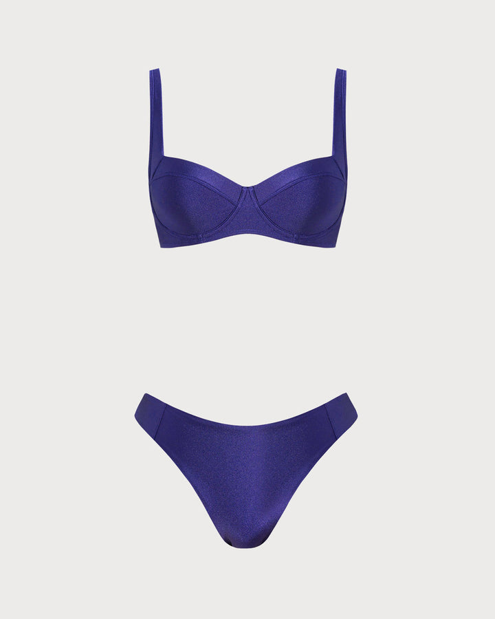 Navy Sweetheart Neck Underwire Bikini Sets
