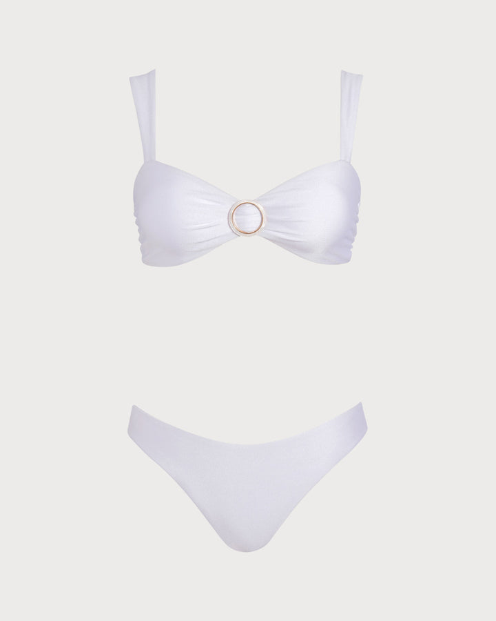 White Sweetheart Neck Drawstring Bikini Sets