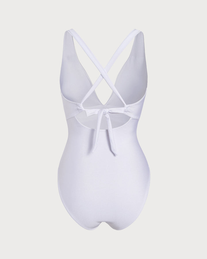 White V Neck One Piece Swimwear