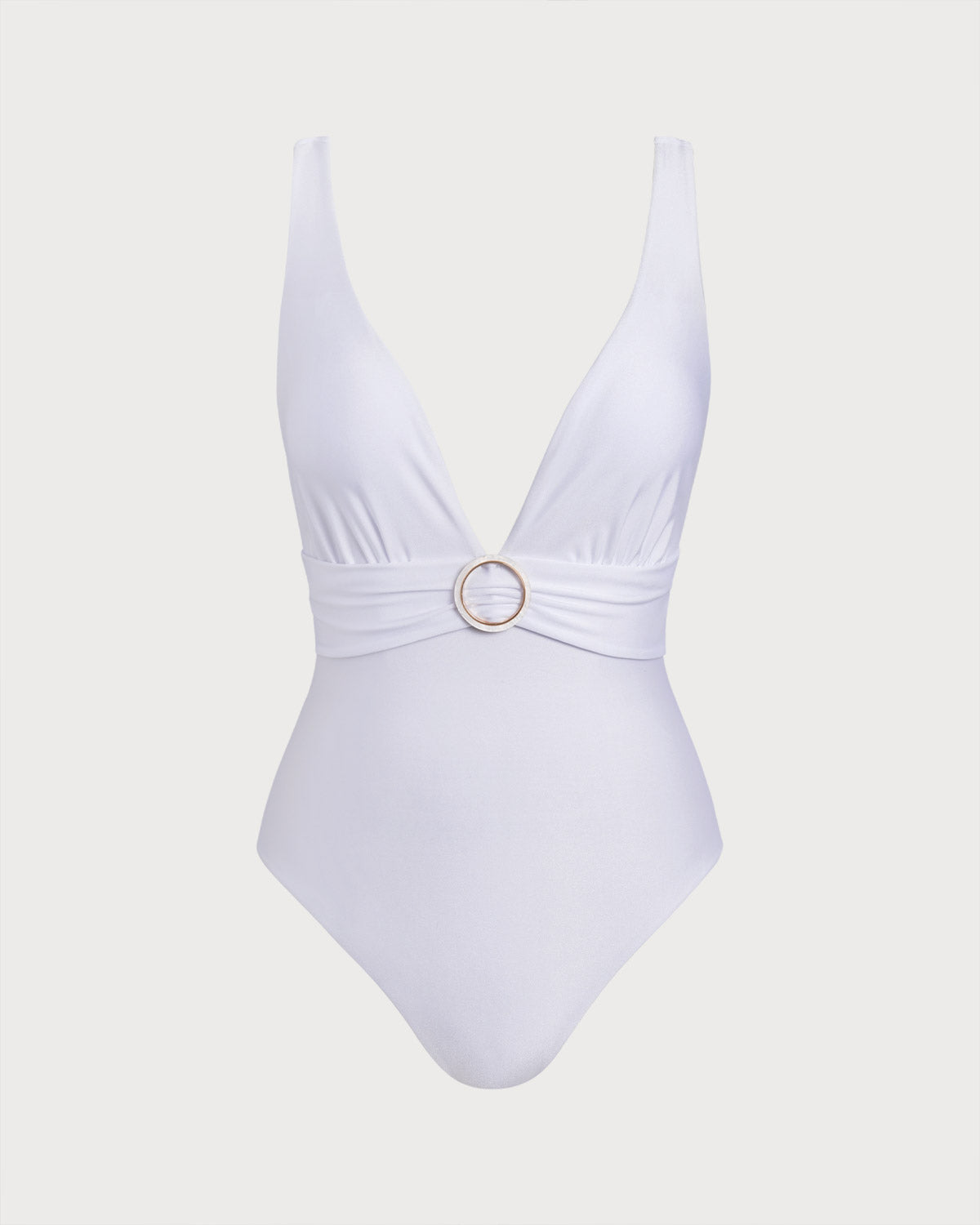 White V Neck One Piece Swimwear