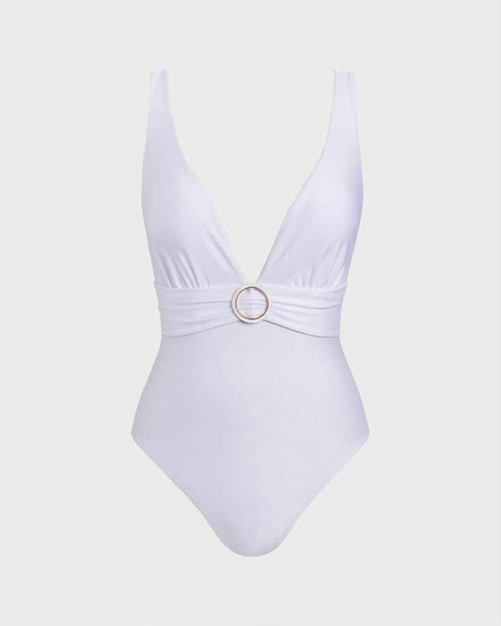 White V Neck One Piece Swimwear