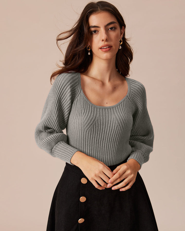 Grey U Neck Sweater