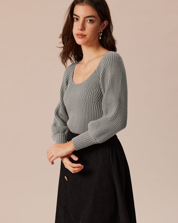Grey U Neck Sweater