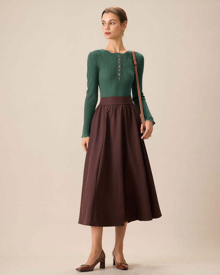 Green Scalloped Slim Sweater