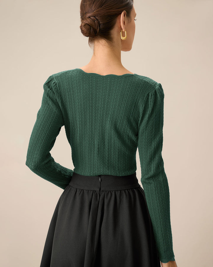 Green Scalloped Slim Sweater