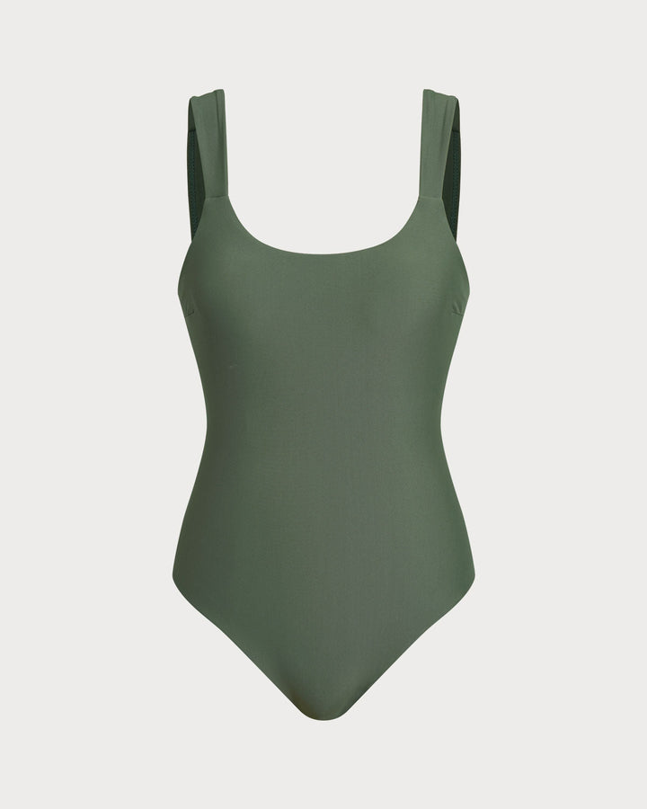 Green U Neck Tummy Control One Piece Swimwear