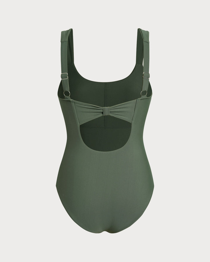Green U Neck Tummy Control One Piece Swimwear