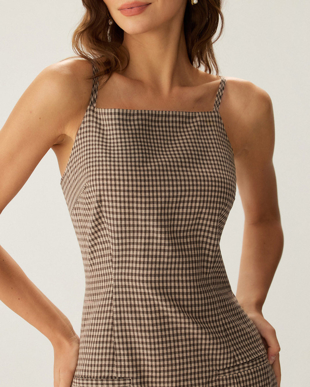 Brown Plaid Slip Mini Dress