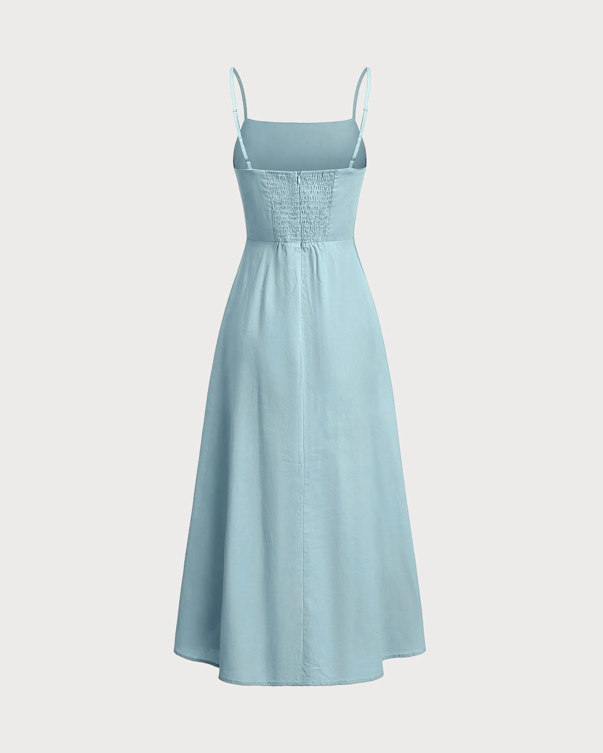 Blue Square Neck Shirred Slip Midi Dress