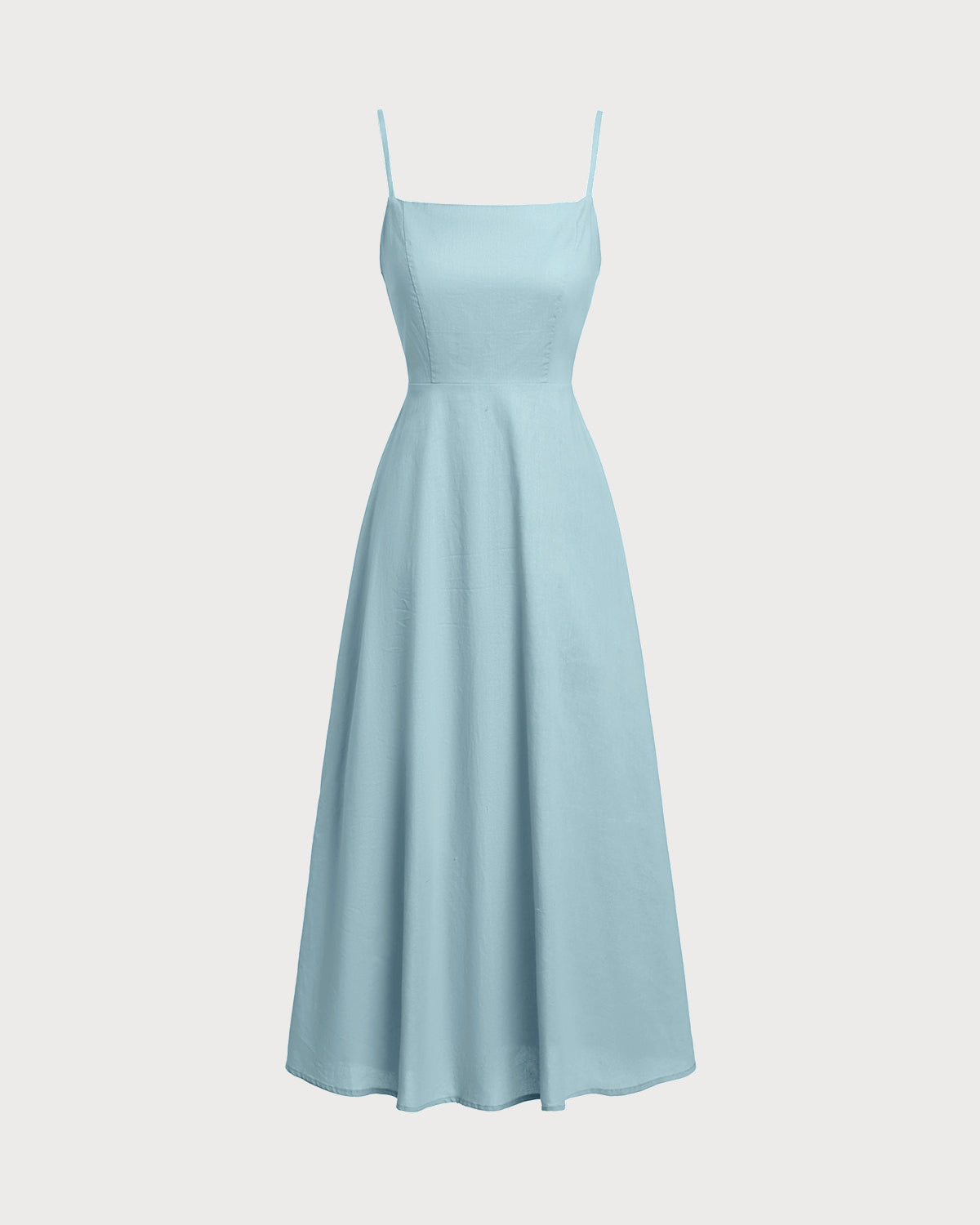 Blue Square Neck Shirred Slip Midi Dress