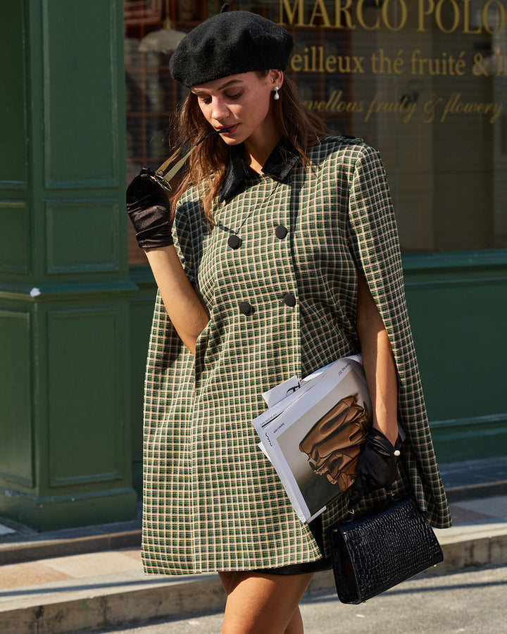 Green Plaid Cape Sleeve Coat