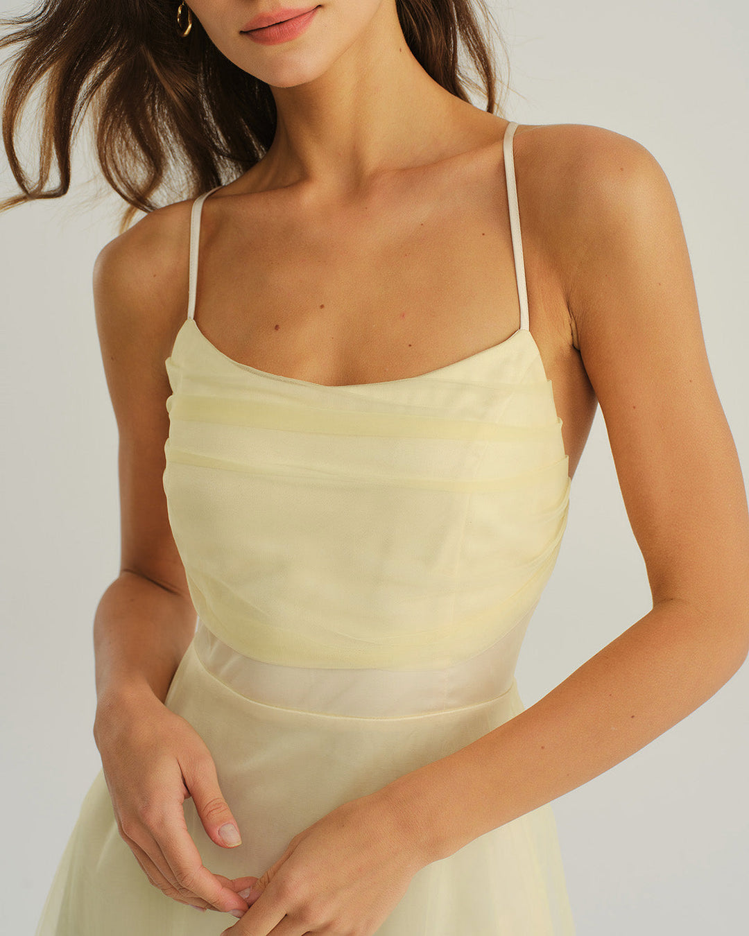 Beige Mesh Flowy Slip Midi Dress