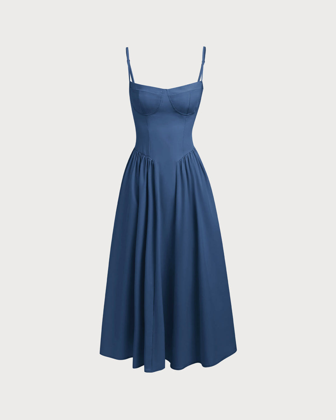 Navy Square Neck Pocket Slip Midi Dress
