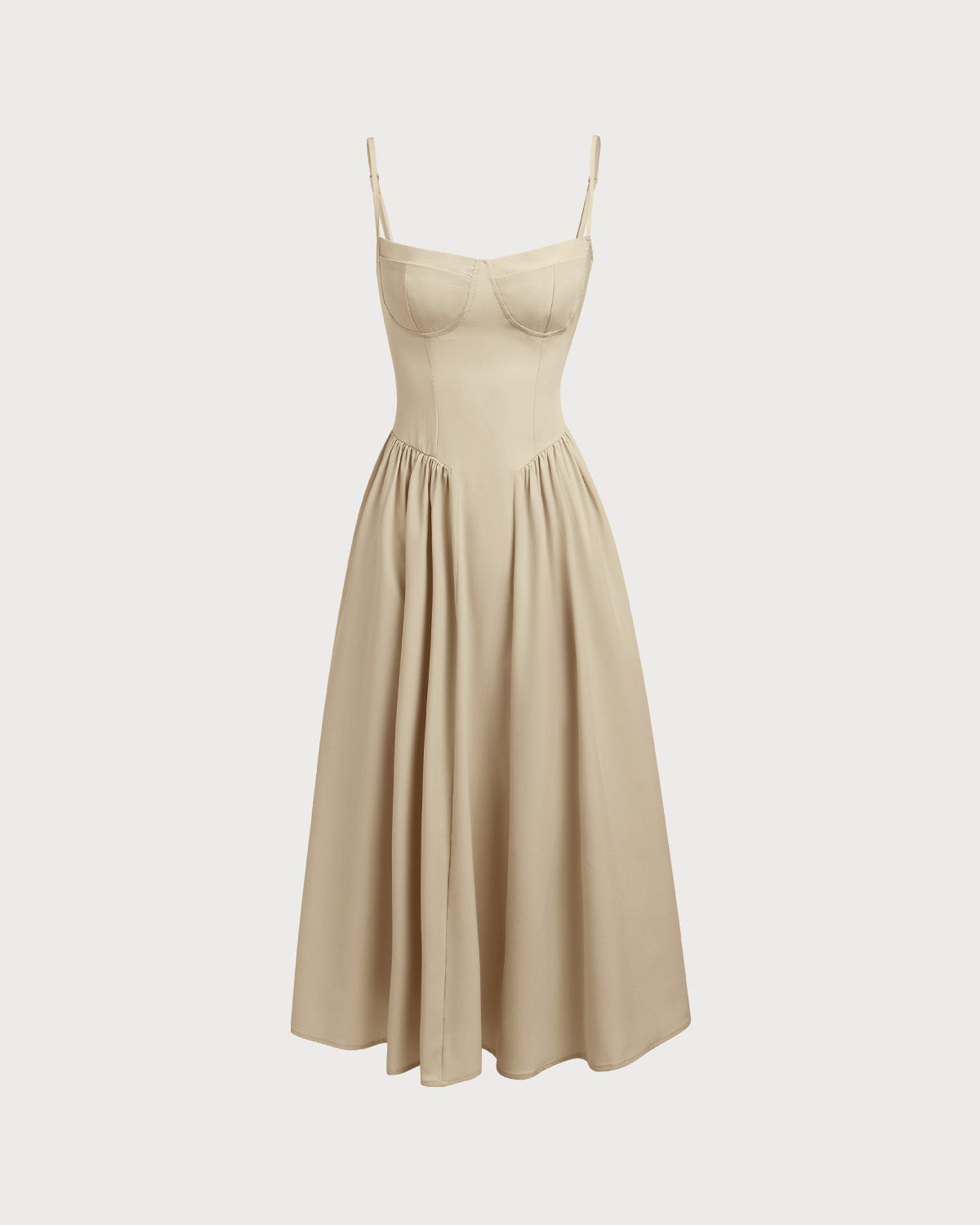Khaki Square Neck Pocket Slip Midi Dress