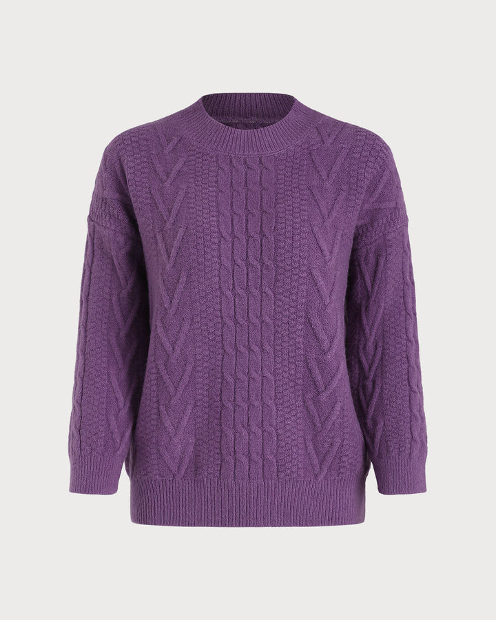 Purple Round Neck Loose Sweater