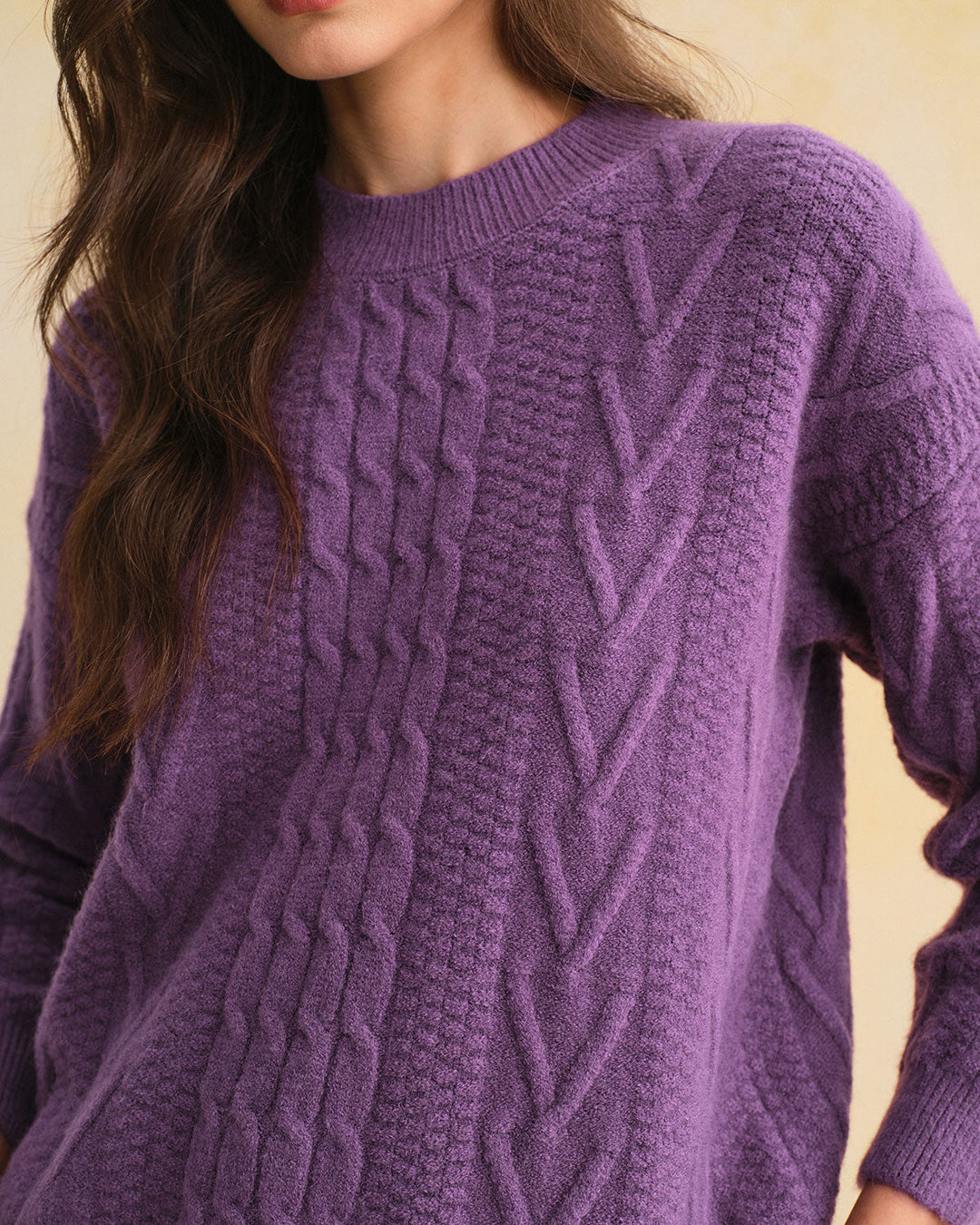 Purple Round Neck Loose Sweater