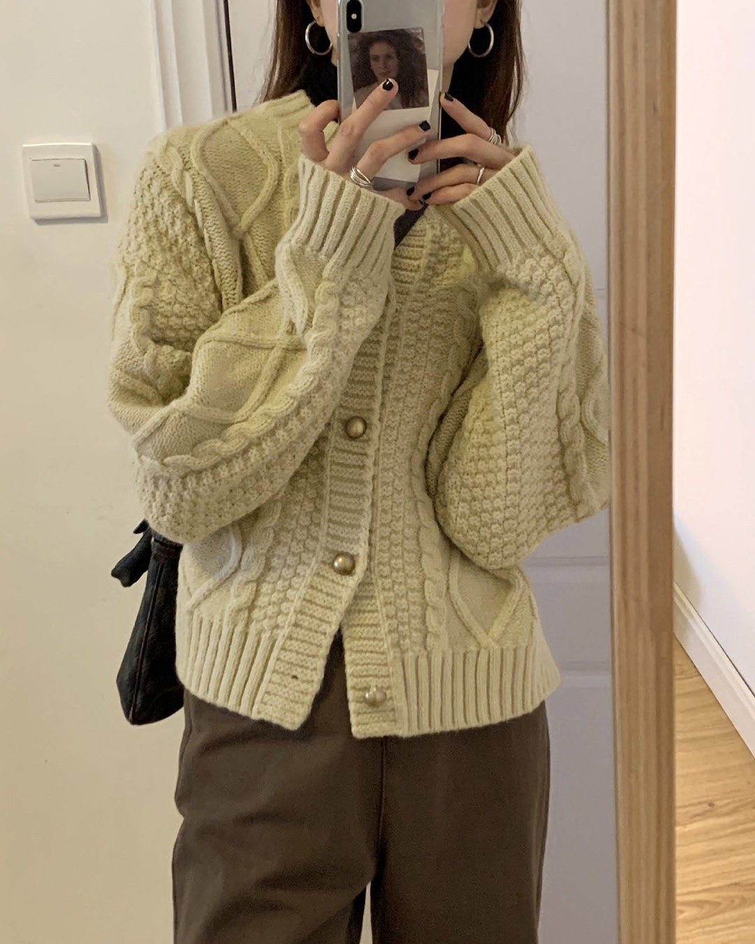 Apricot Single Breasted Knit Cardigan