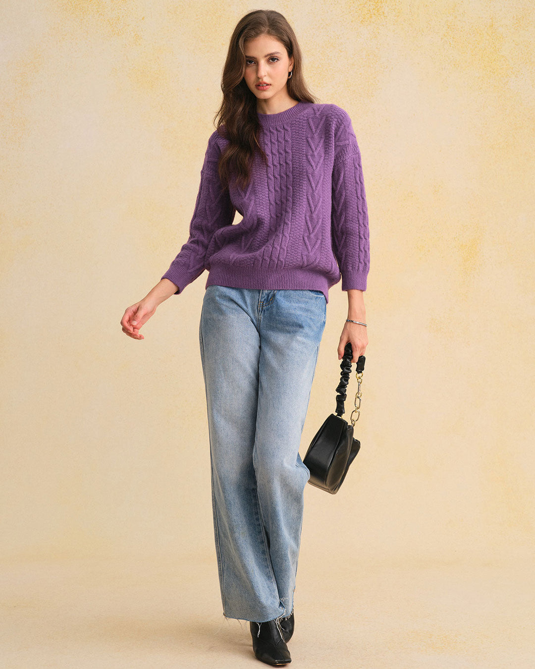 Purple Round Neck Loose Sweater