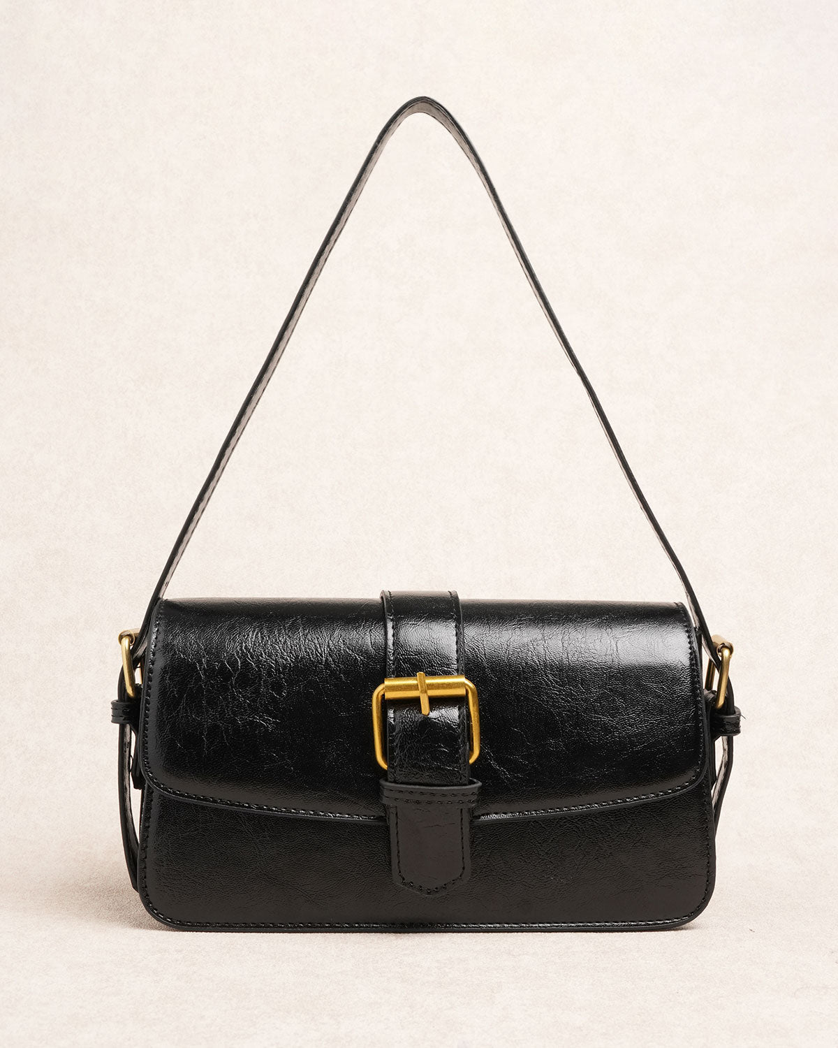 Black Faux Leather Shoulder Bag