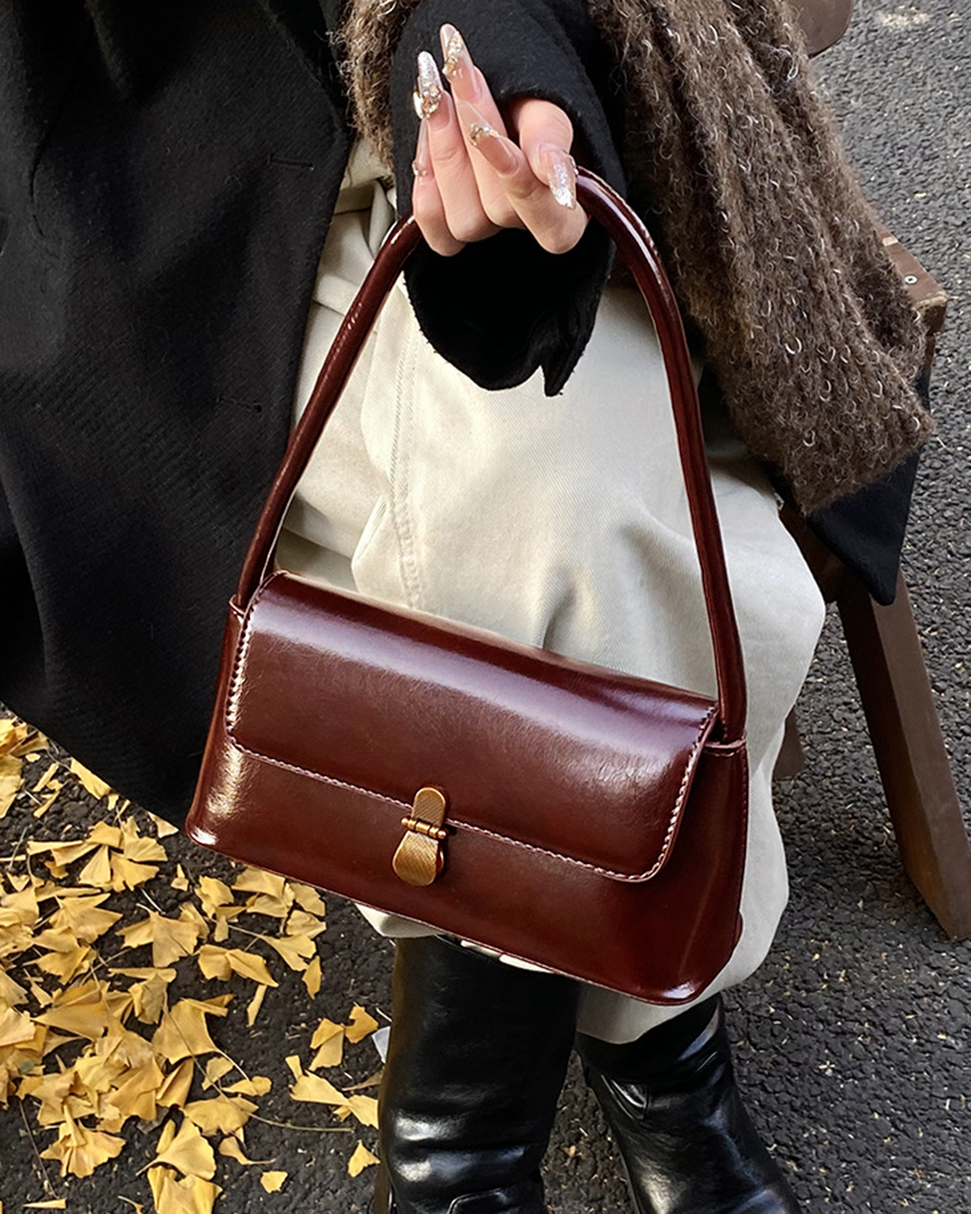 Wine Red PU Leather Handbags