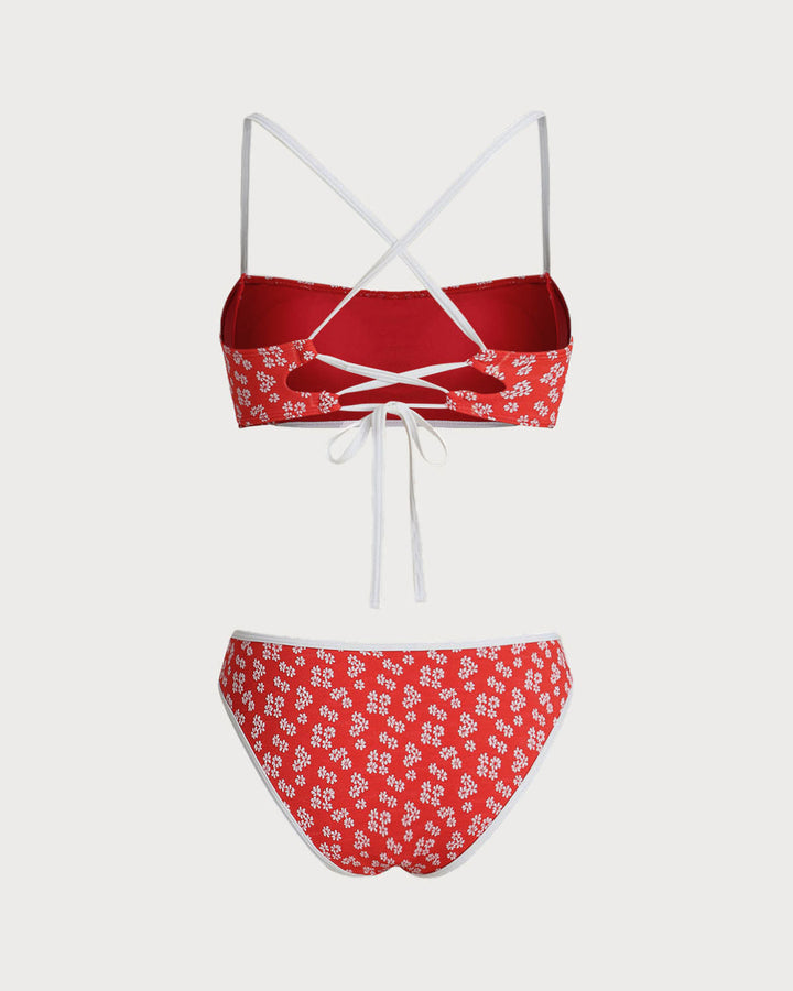 Red Floral Bralette Bikini Set