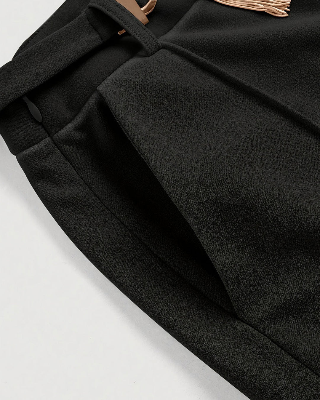 Black Straight Belt Casual Pants